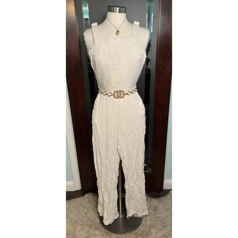 New NWT Women’s Monteau Los Angeles Jumpsuit Romper Linen Blend Ivory Size S #13
